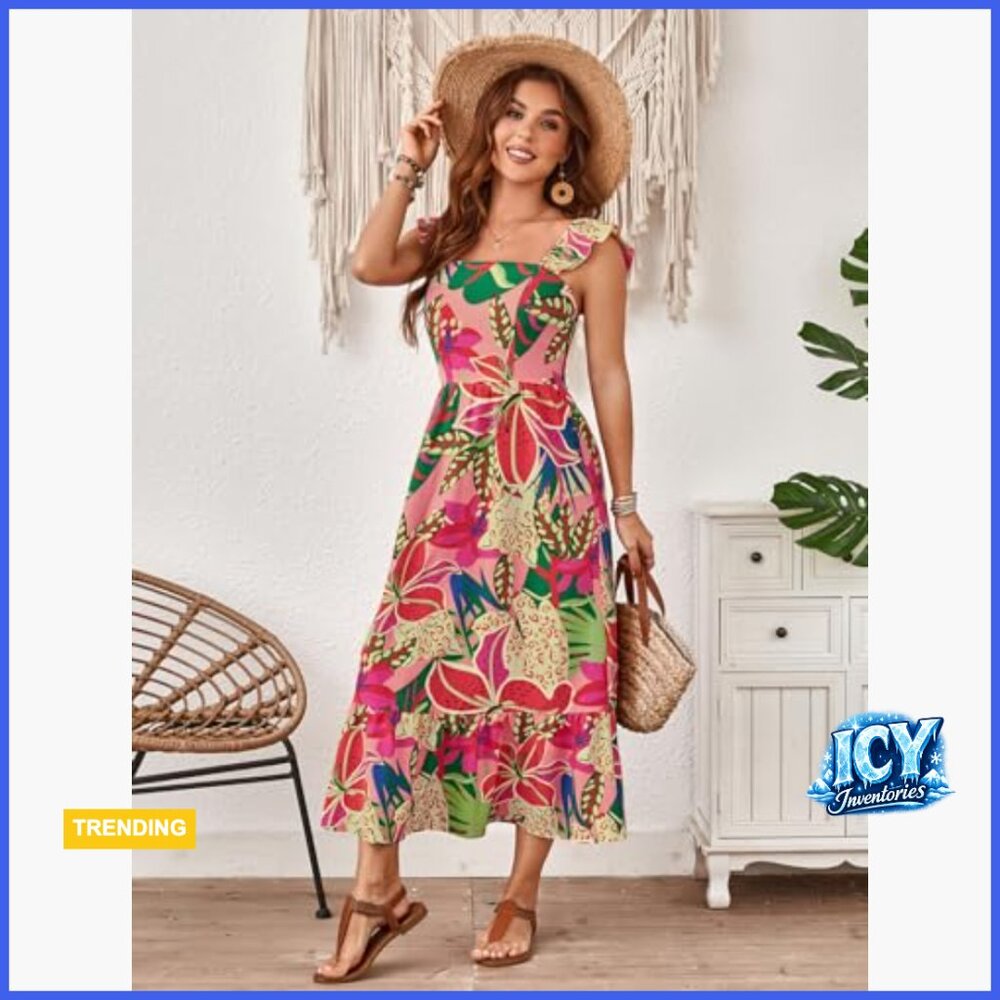 Polyester Elastane Flowy Midi Dress Square Neck A… - image 4